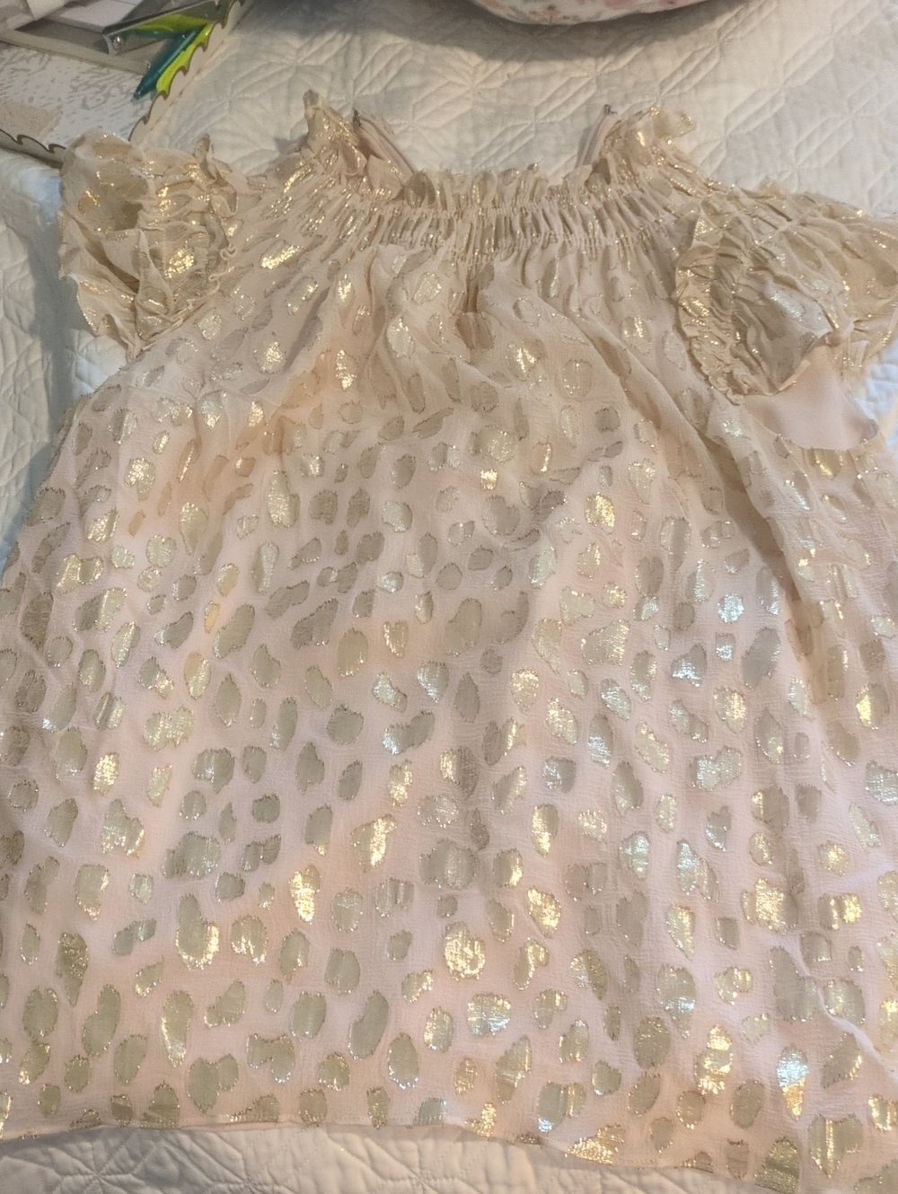 Rebecca taylor Silk/ MetalliShimmery Gold Leopard Print  Top - Blush